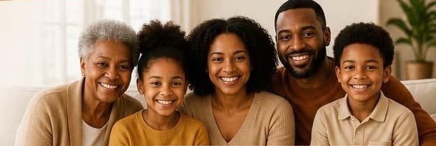 A smiling multigenerational family at home